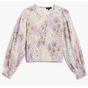 1. State Womens Long Sleeve Smocked Peasant Top Medium White Floral Frenzy